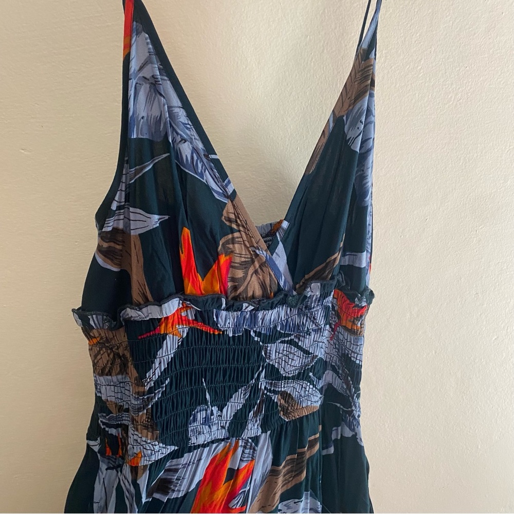 Teal floral jumpsuit, ruched waist, never worn